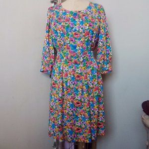 Vintage 1980s GIVENCHY Floral Pleated Dress with Belt